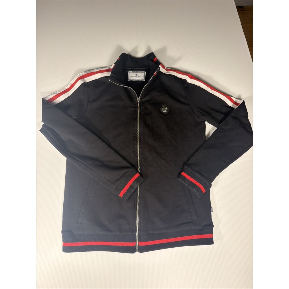 Philipp Plein Junior Boys Sz 14 Jogging Jacket Skull Rhinestone Black Red Zip